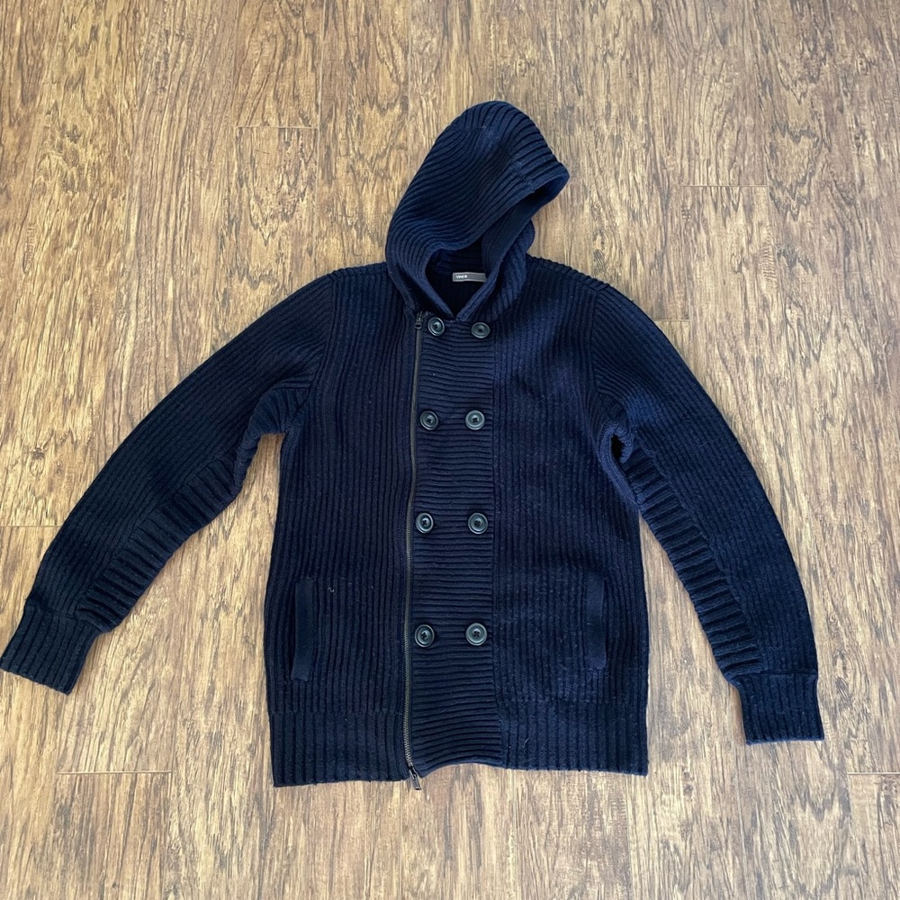 Vince Men's Dark Blue Hooded Cardigan